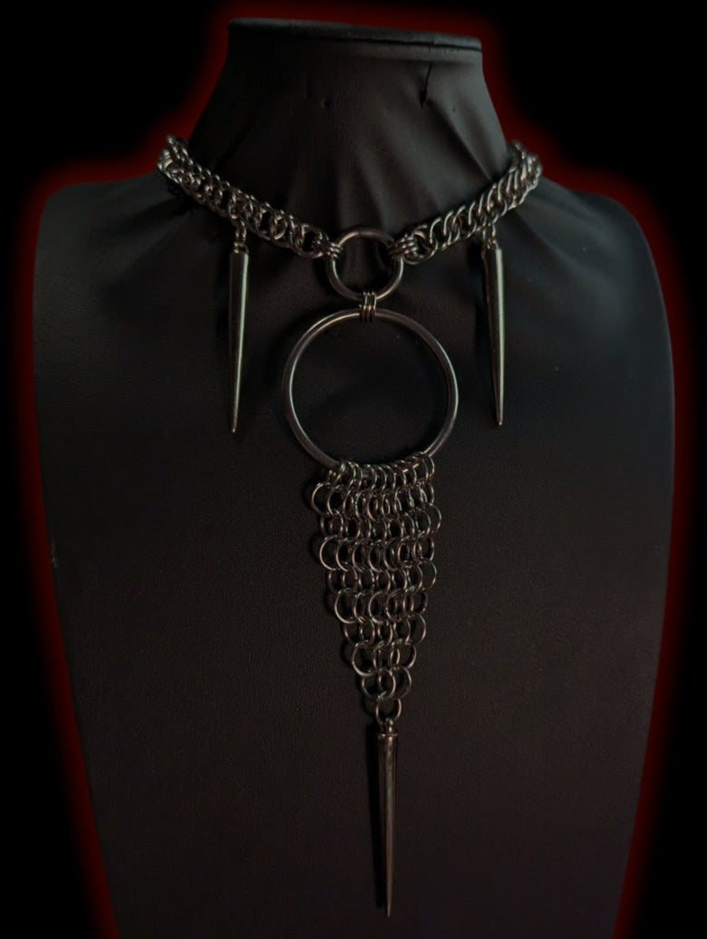 SPIKES AND O RINGS CHAINMAIL NECKLACE