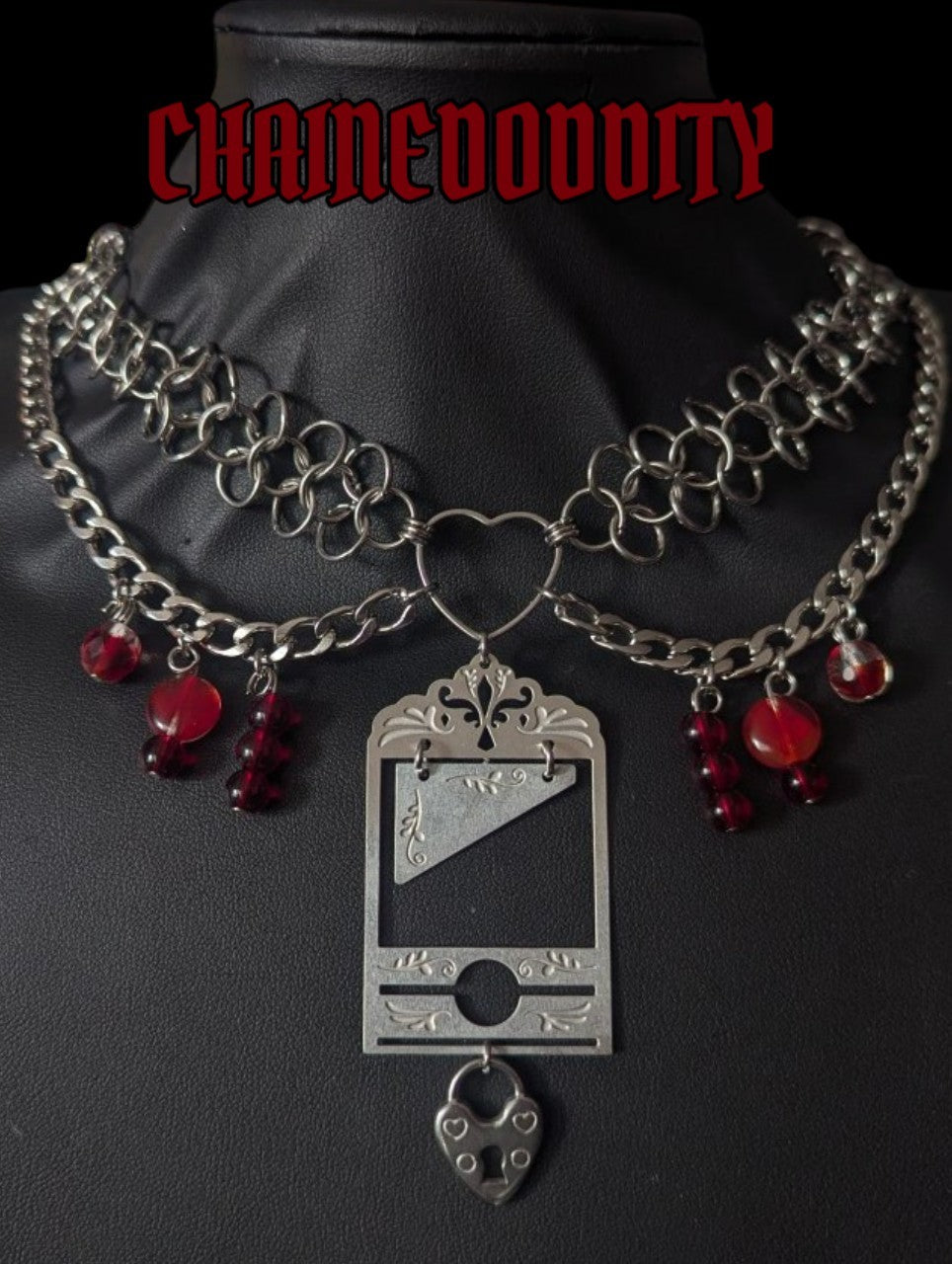 Guillotine and Heart Lock Chainmail Necklace