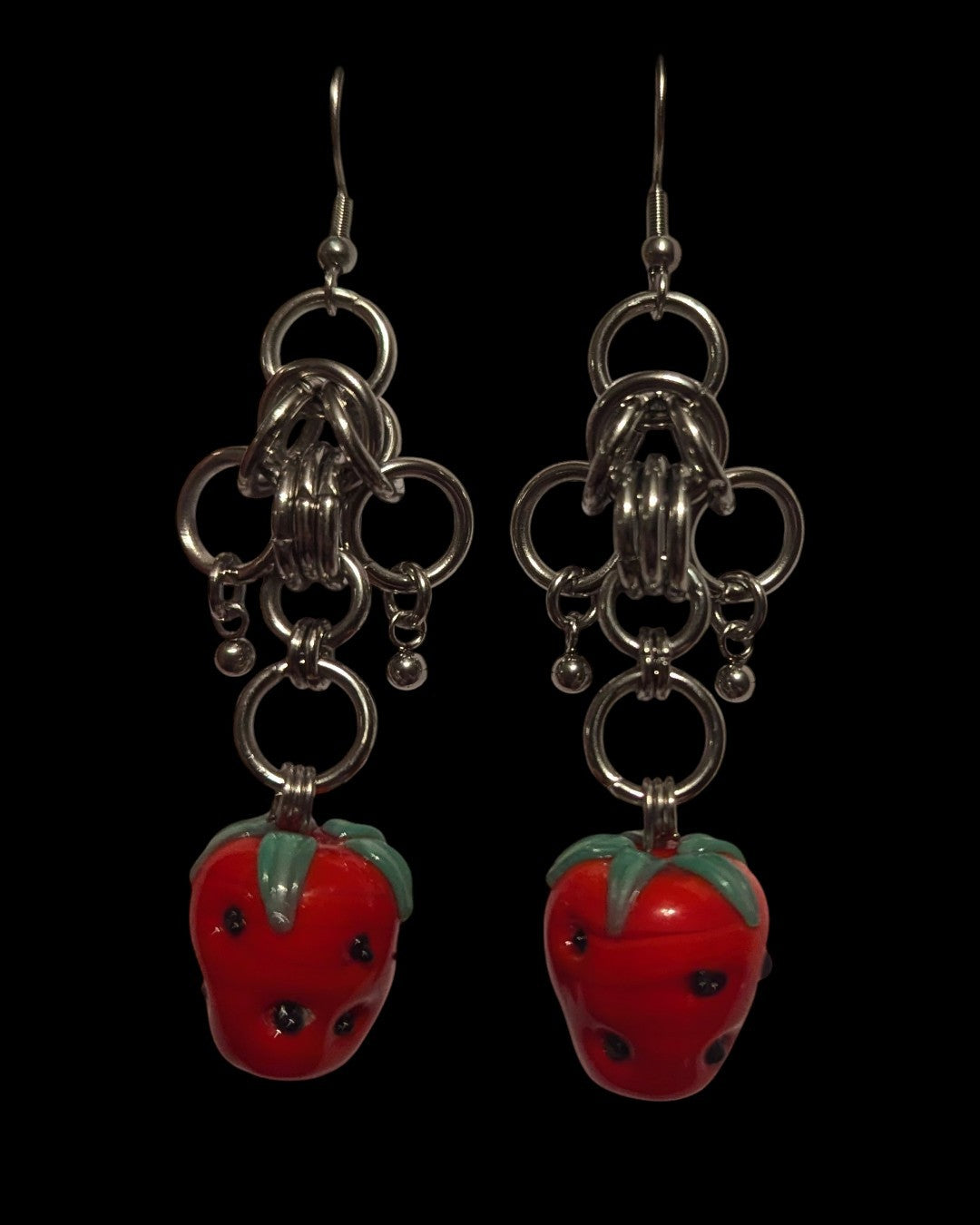 Strawberry Bead Chainmail Earrings
