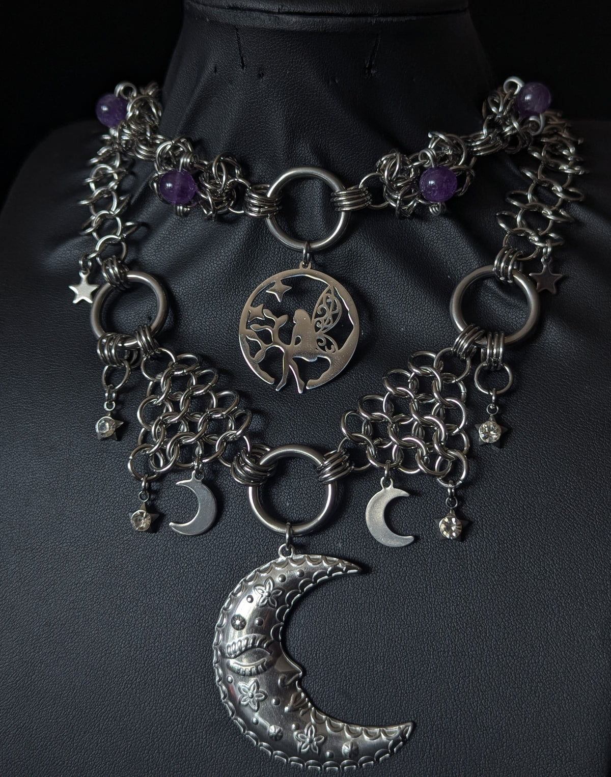 Moon Fairy Amethyst Layered Chainmail Necklace