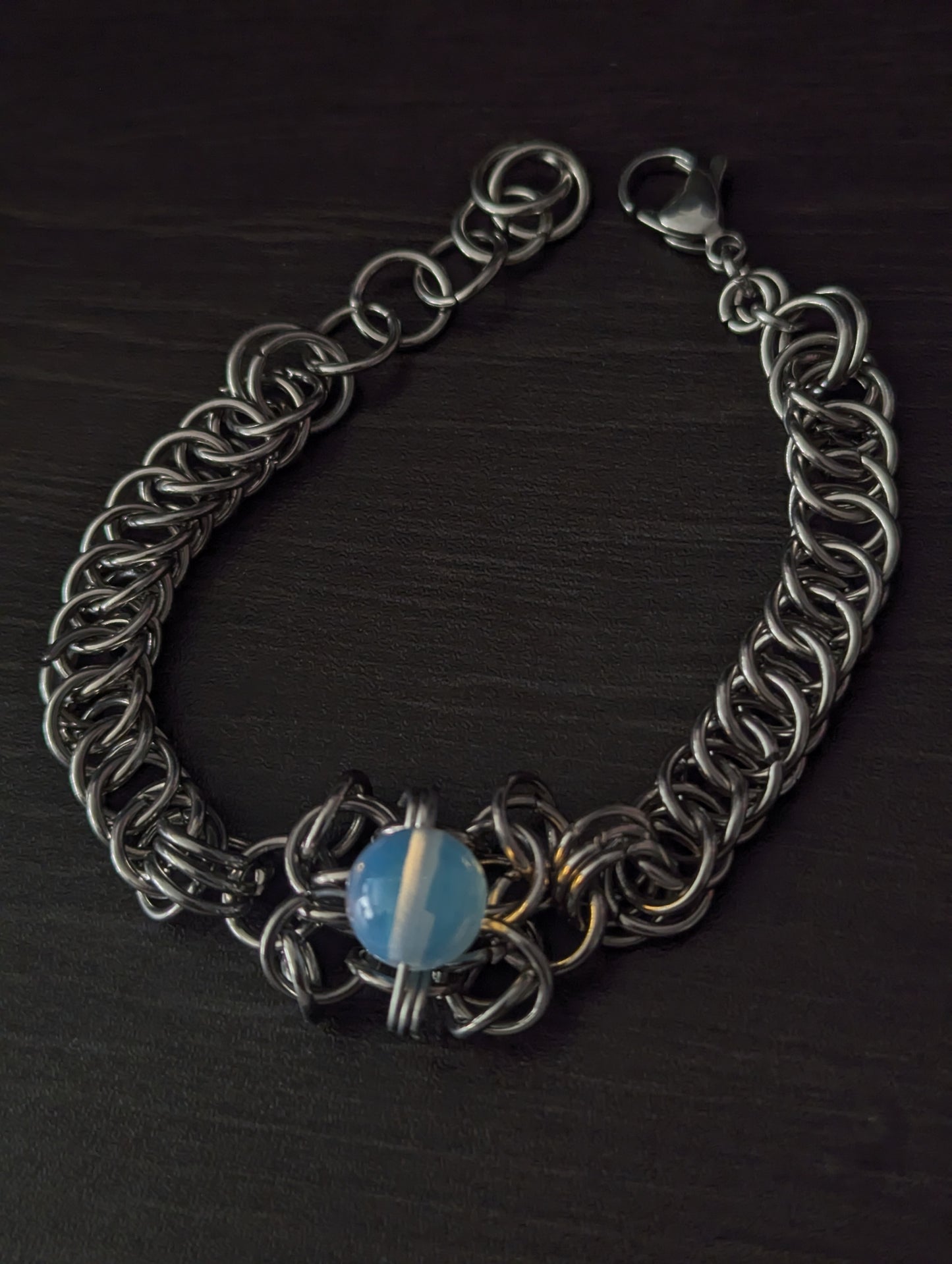 Opalite Beaded Chainmail Bracelet