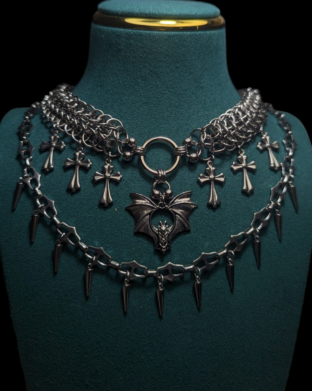 Crosses and Spikes Bat Chainmail Necklace