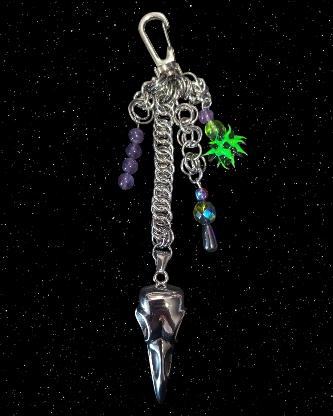 Raven Skull Biohazard Chainmail Keychain