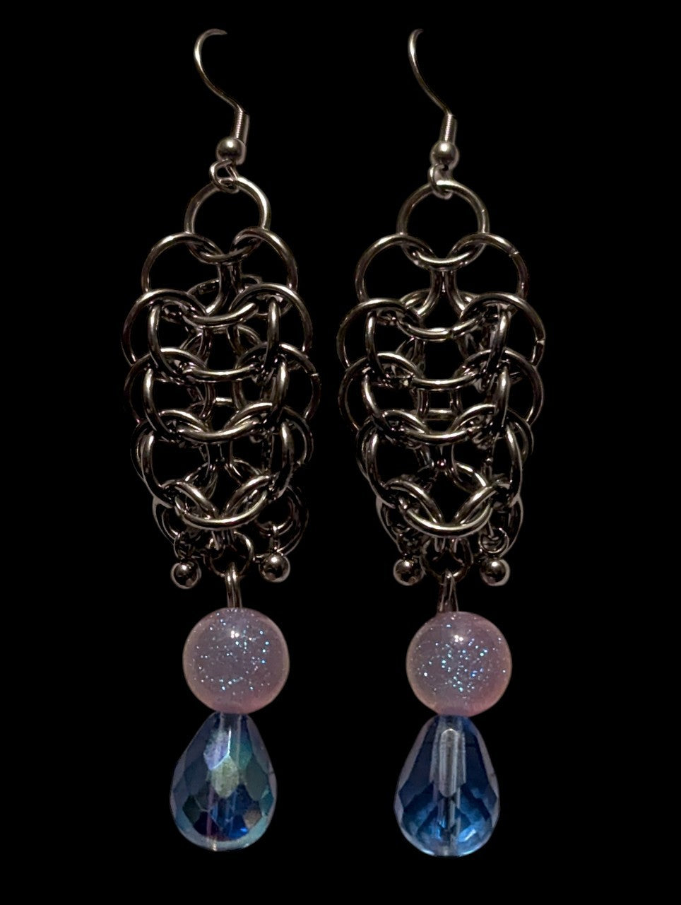 Glittery Dewdrop Chainmail Earrings