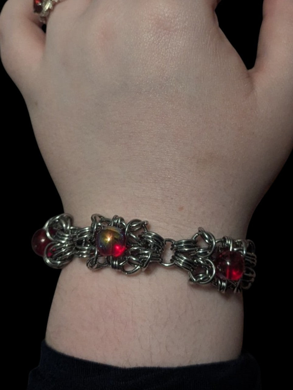 Red Beaded Chainmail Bracelet