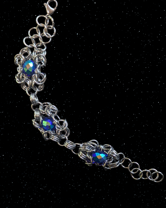 TRIPLE BLUE BEAD CHAINMAIL BRACELET