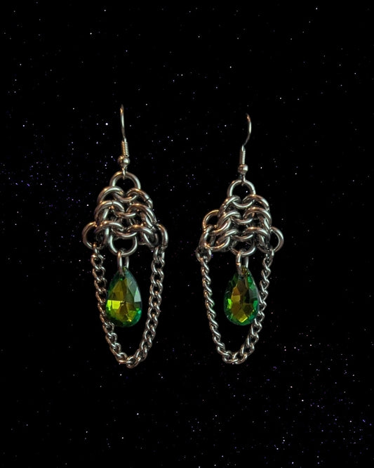 GREEN LEAFY GEM EARRINGS