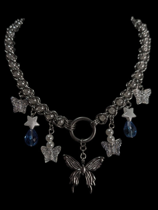 DREAMY BUTTERFLY BEADED CHAINMAIL NECKLACE