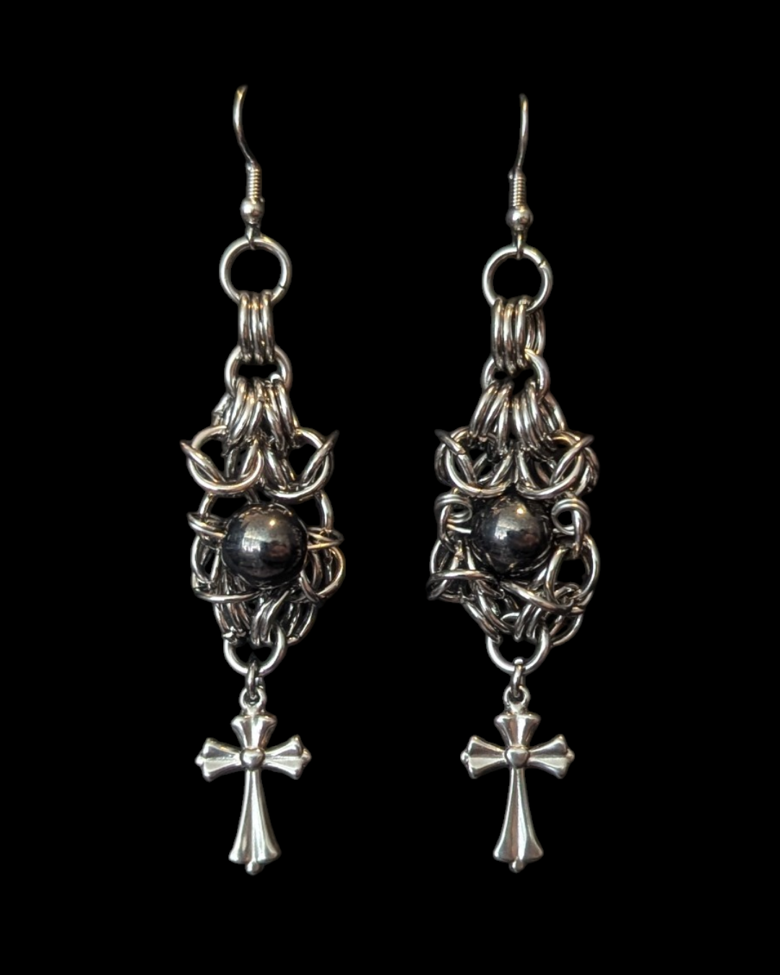 HEMATITE CROSS EARRINGS