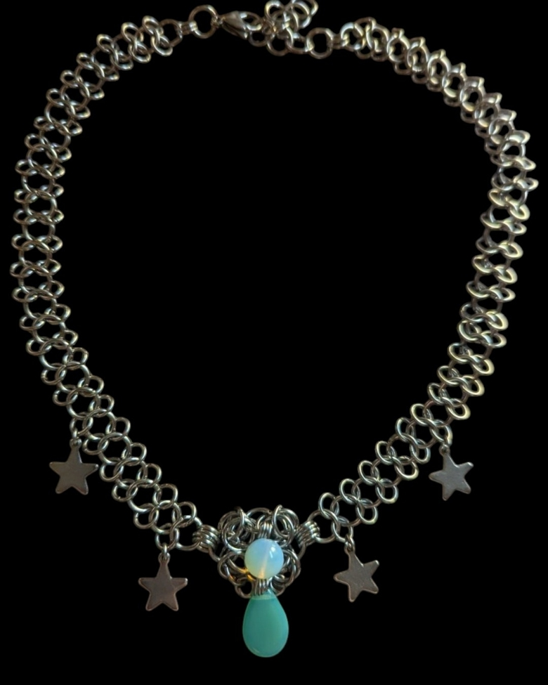 OPALITE AND STARS CHAINMAIL NECKLACE