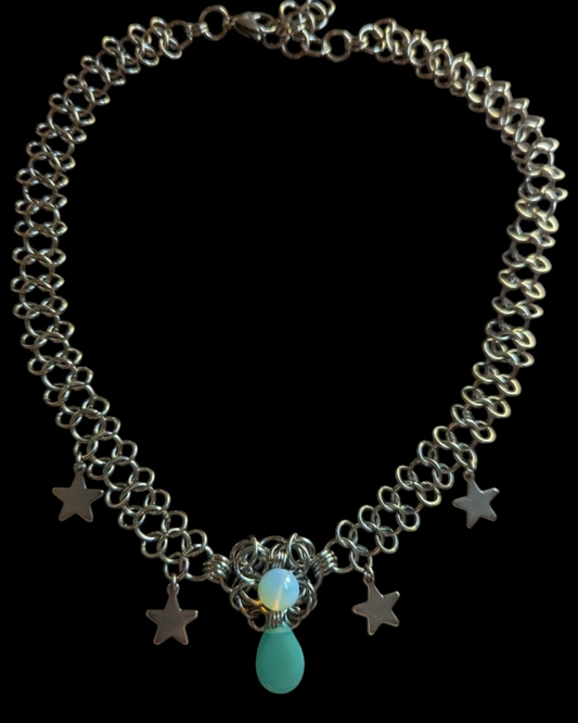 OPALITE AND STARS CHAINMAIL NECKLACE