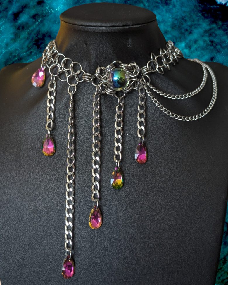 RAINBOW WATERFALL ASSYMETRICAL CHAINMAIL NECKLACE