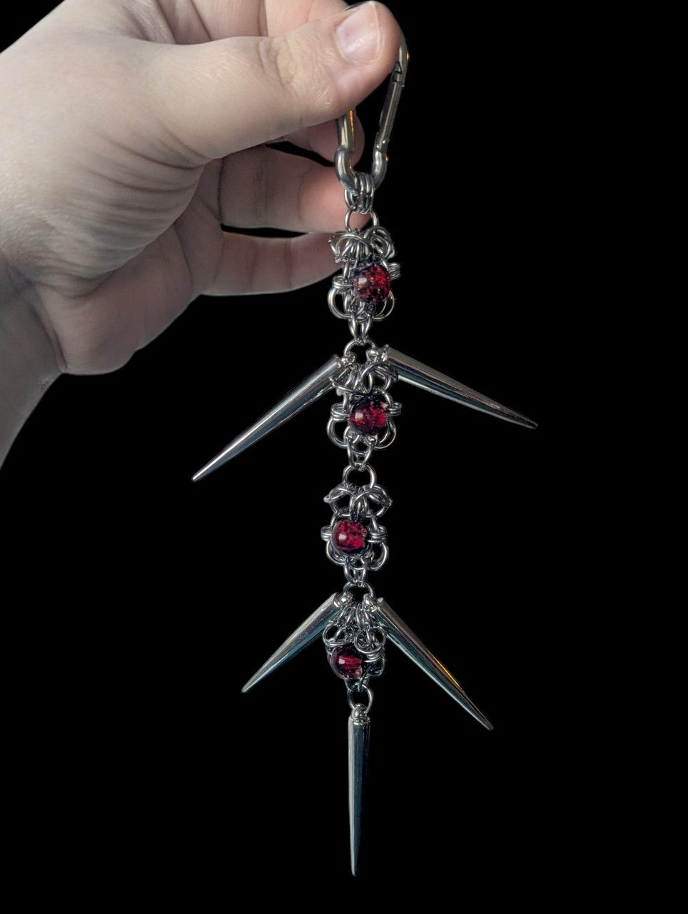 Red Beads and Spikes Chainmail Keychain