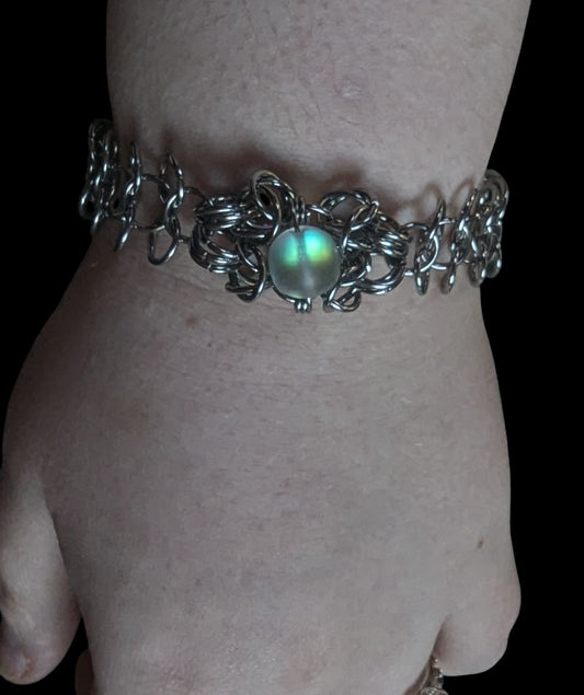 Aura Glass Beaded Chainmail Bracelet