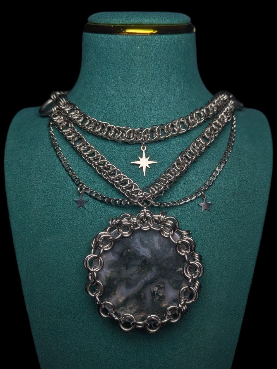 Moss Agate Crystal Chainmail Necklace