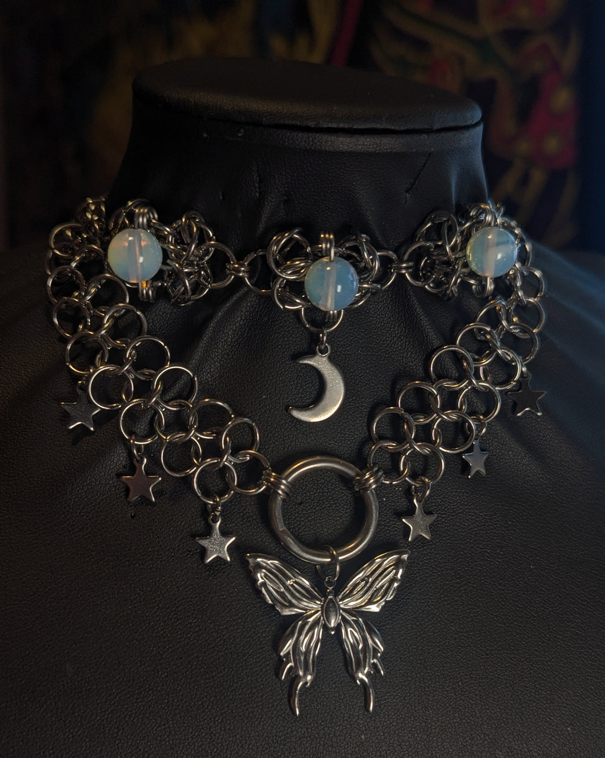 Mystical Butterfly Beaded Layered Chainmail Necklace