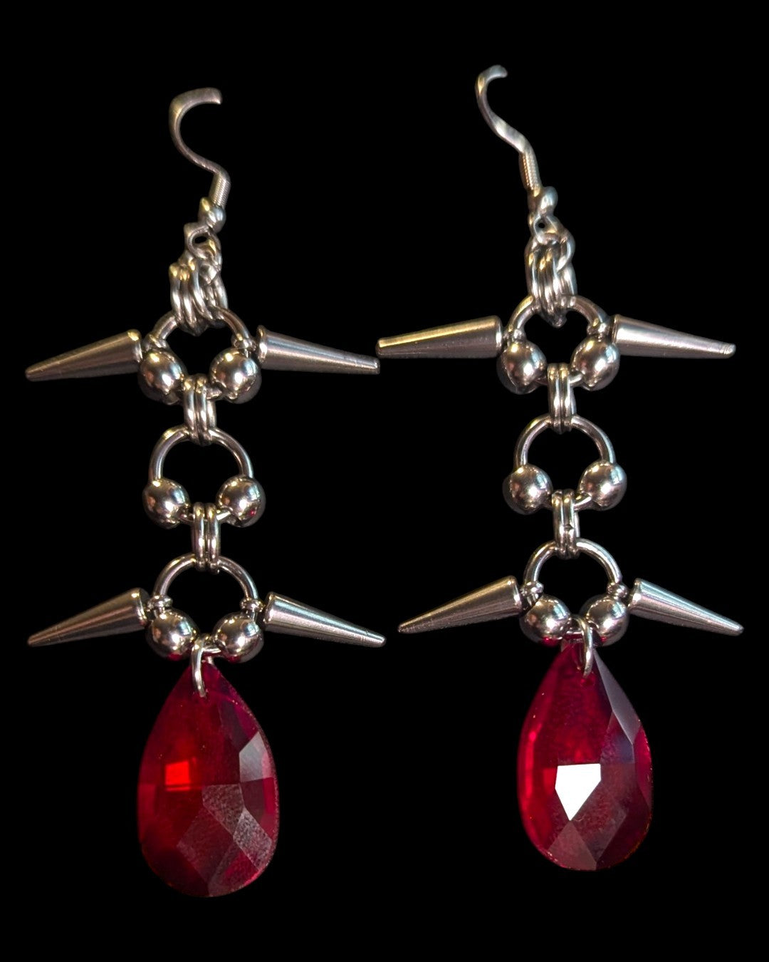 Bloody Gem & Spikes Chainmail Earrings