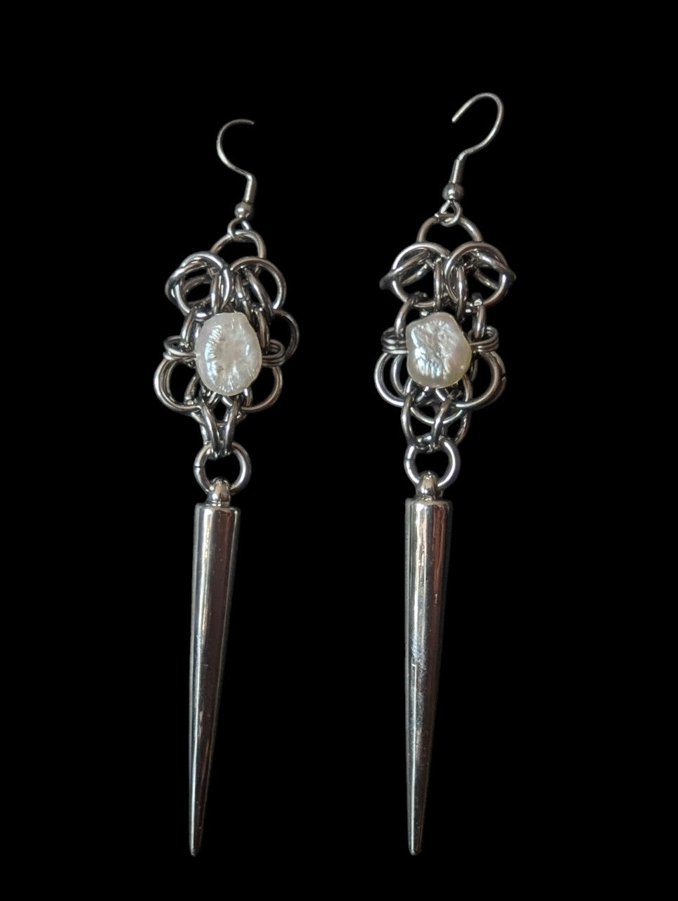 Pearl and Spike Chainmail Earrings