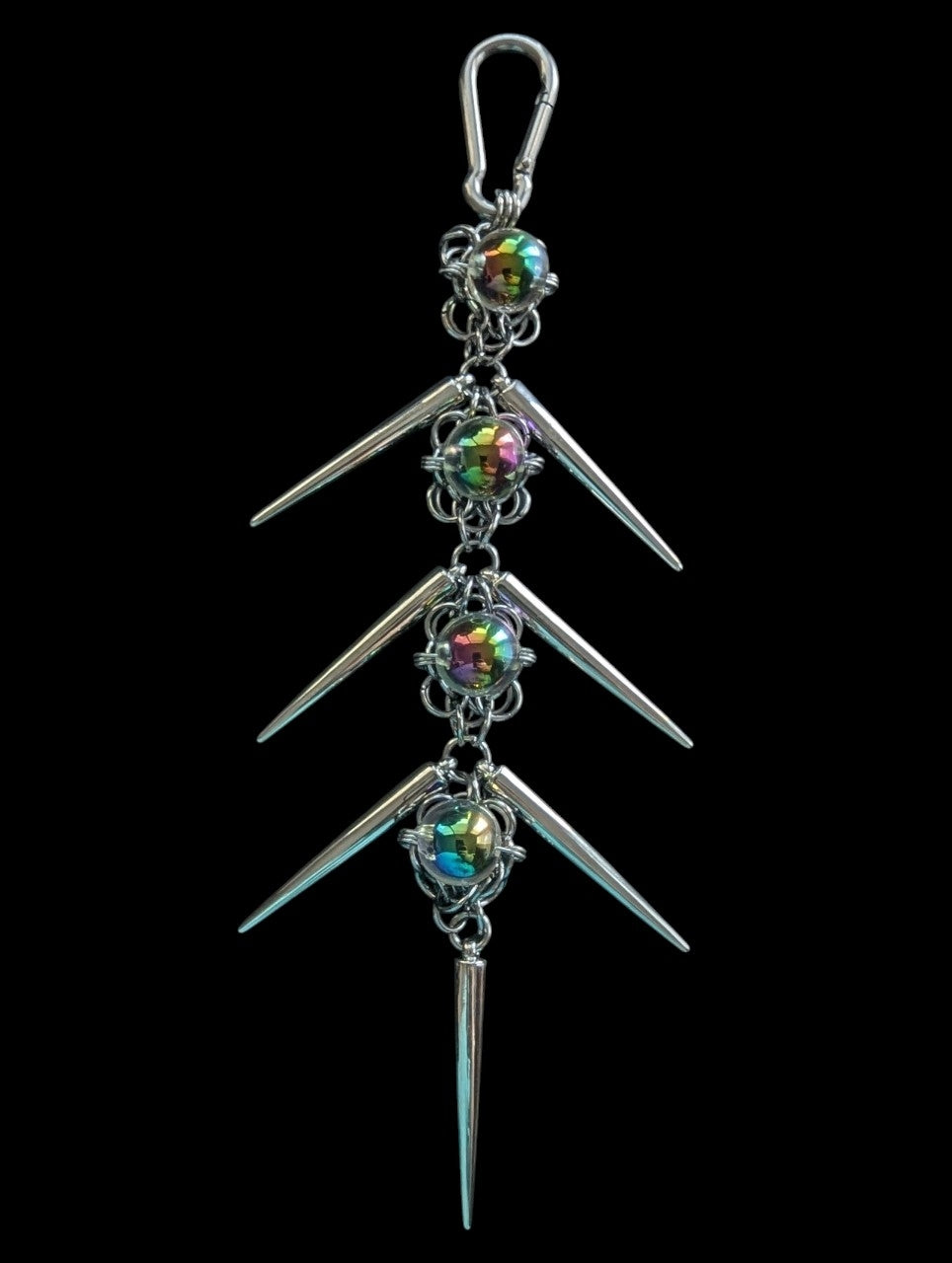 Rainbow Beads Spiked Chainmail Keychain