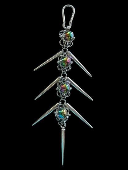 Rainbow Beads Spiked Chainmail Keychain
