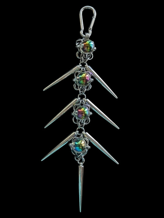 Rainbow Beads Spiked Chainmail Keychain