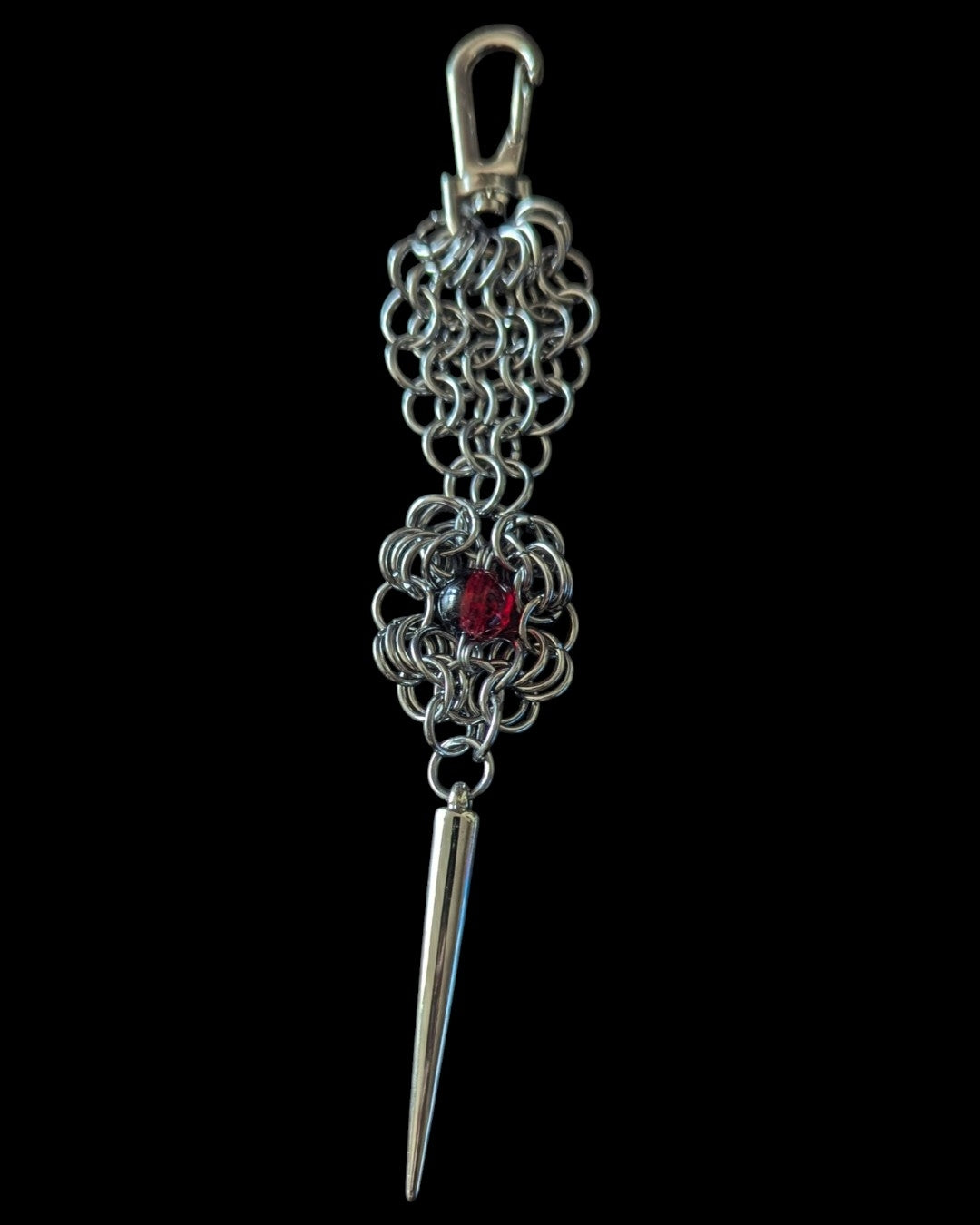 Red Bead and Spike Chainmail Keychain