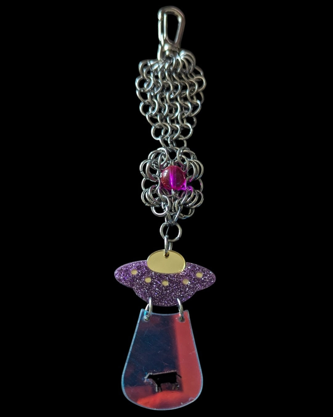 UFO Abducted Cow Chainmail Keychain
