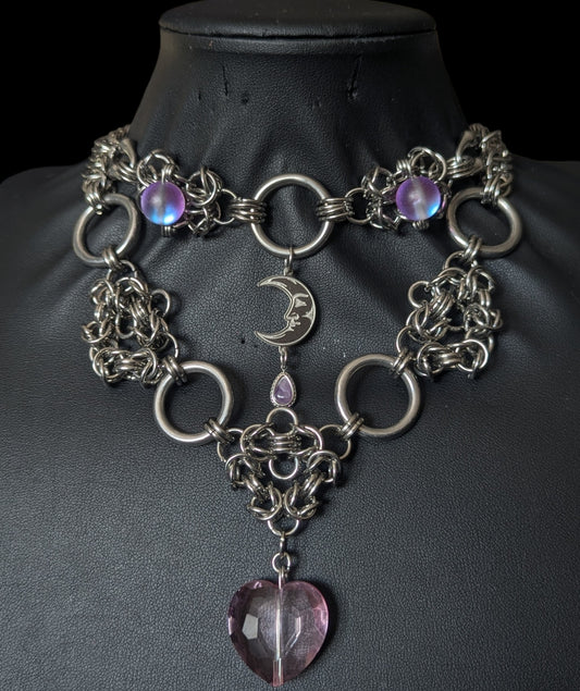 Whimsigoth Moon Fairy Layered Chainmail Necklace