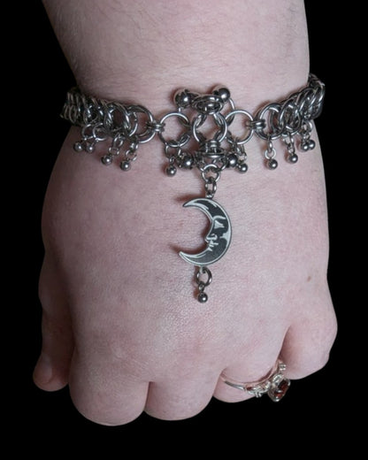 Crescent Moon Face Chainmail Bracelet