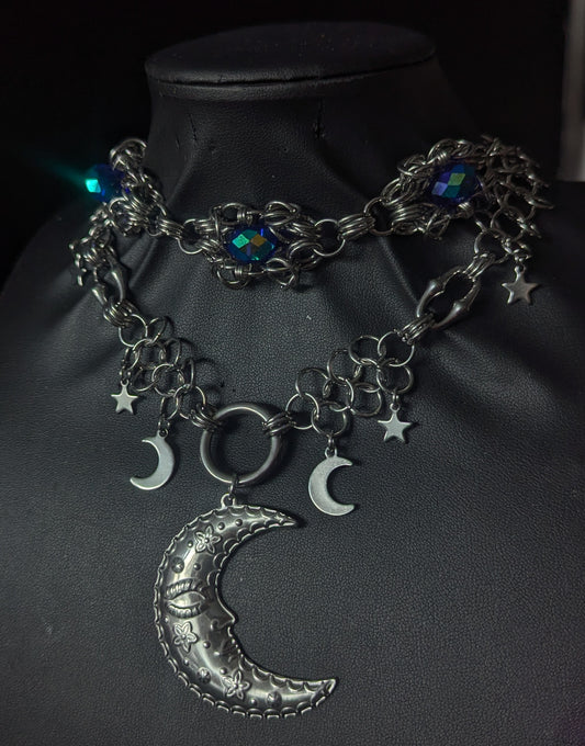 Moon Lover Beaded Chainmail Layered Necklace