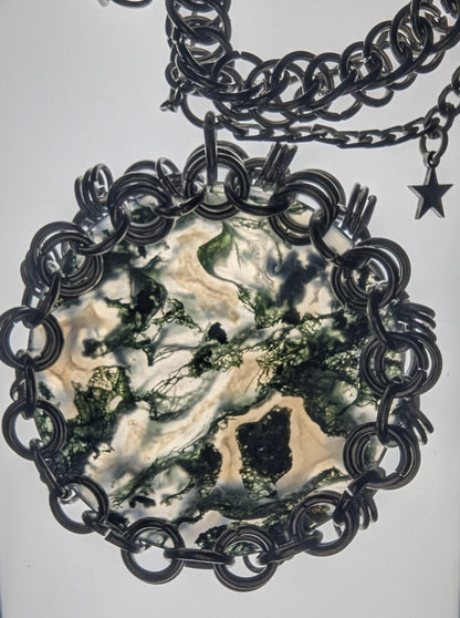 Moss Agate Crystal Chainmail Necklace