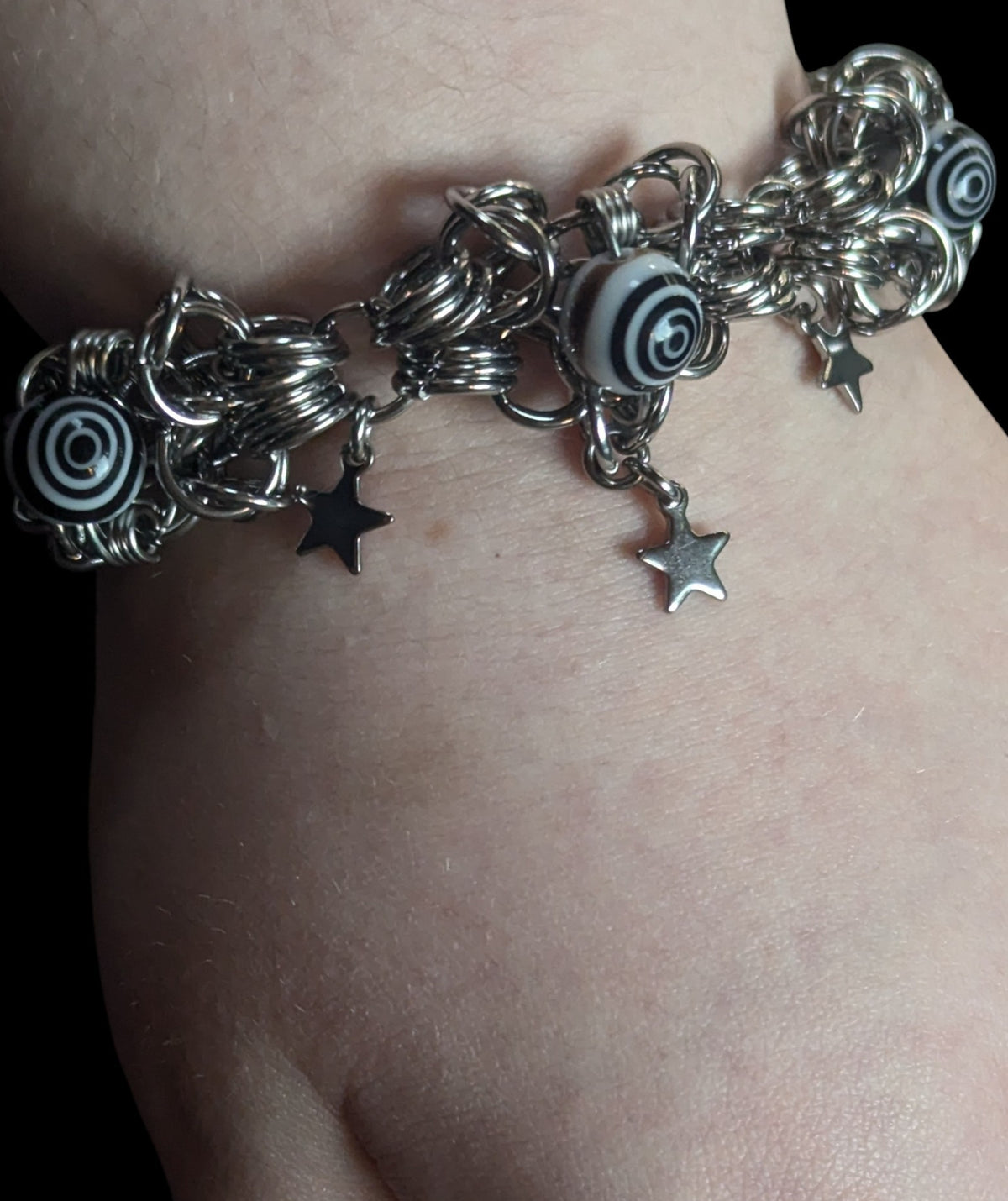 Spiral and Stars Beaded Chainmail Bracelet