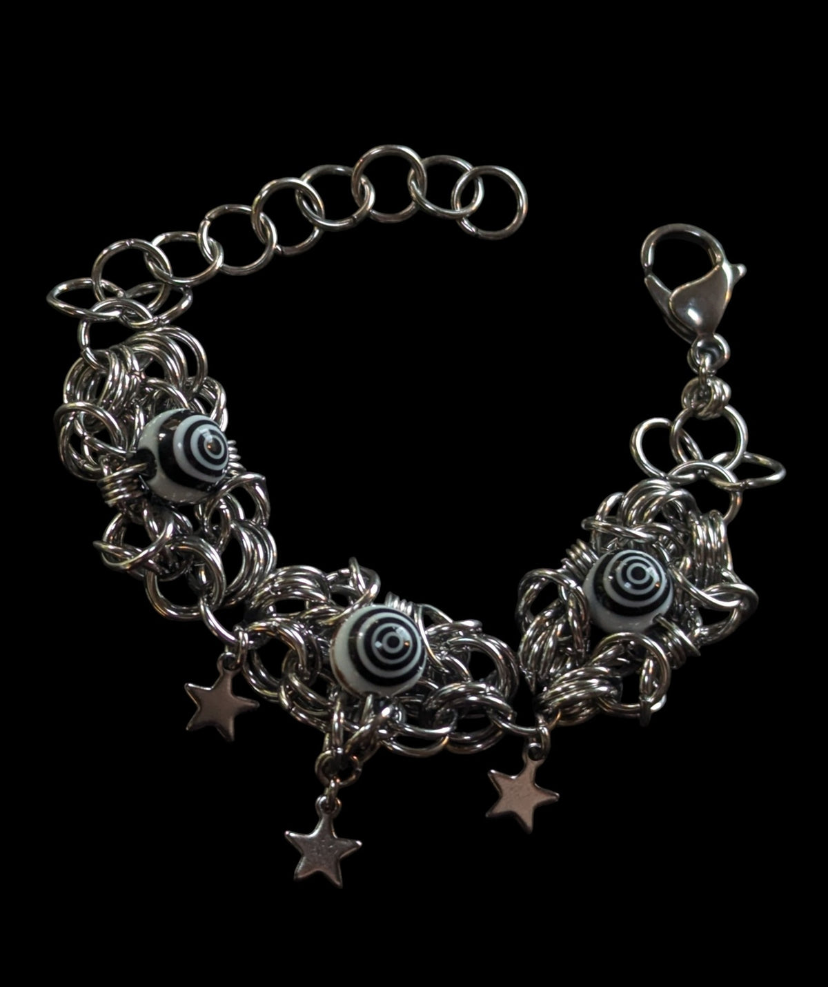 Spiral and Stars Beaded Chainmail Bracelet