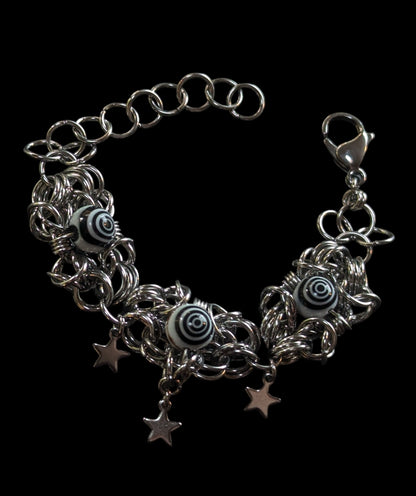 Spiral and Stars Beaded Chainmail Bracelet