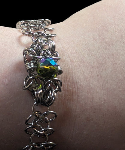 Green Irridescent Beaded Chainmail Bracelet