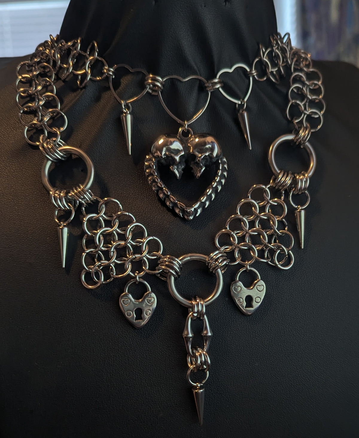 Gothic Skeleton Lovers Layered Chainmail Necklace
