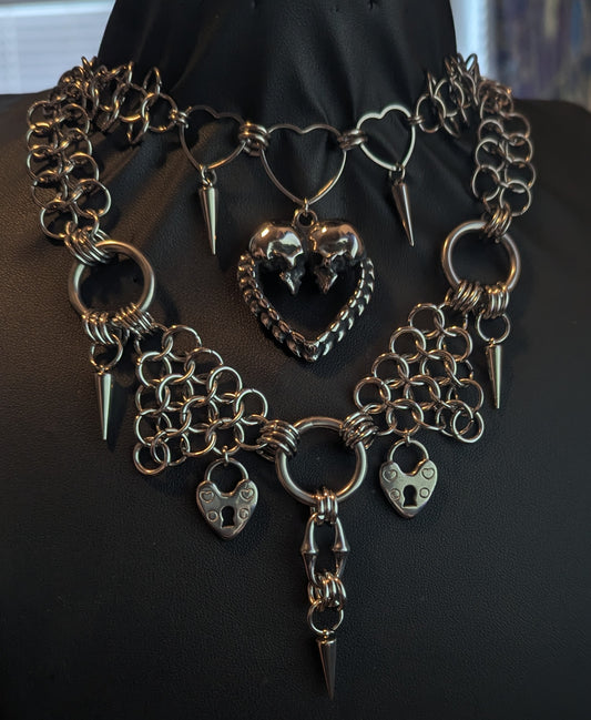 Gothic Skeleton Lovers Layered Chainmail Necklace