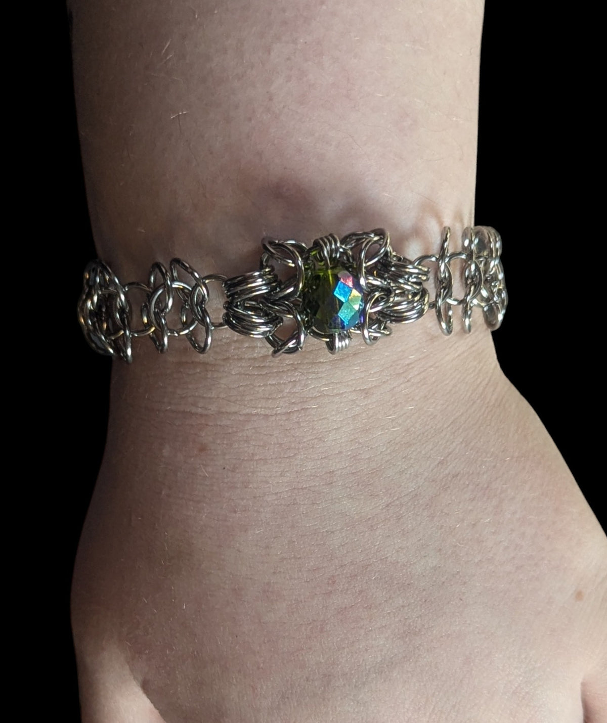 Green Irridescent Beaded Chainmail Bracelet