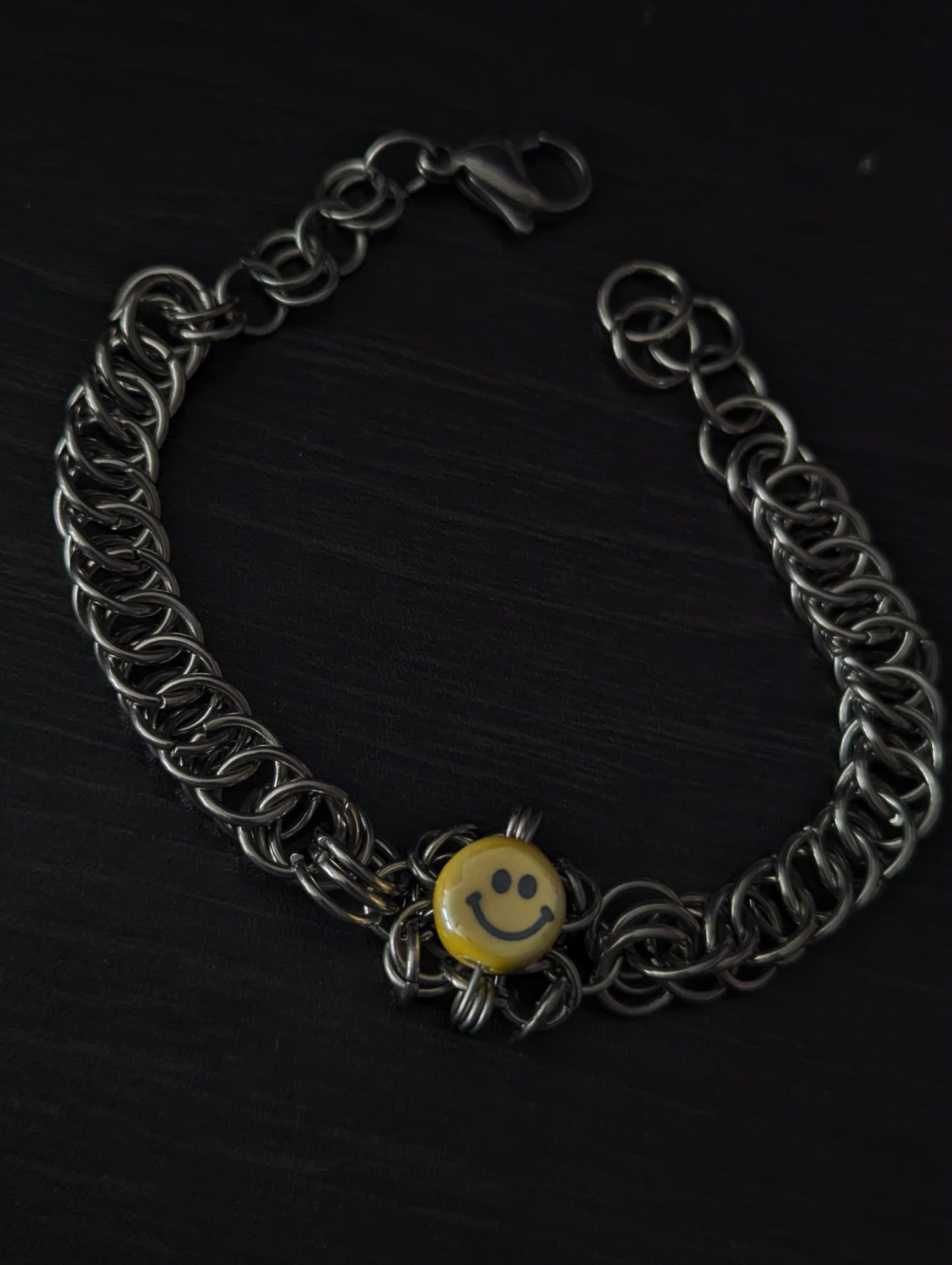 Smiley Face Beaded Chainmail Bracelet