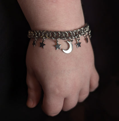 Moon and Stars Charm Chainmail Bracelet