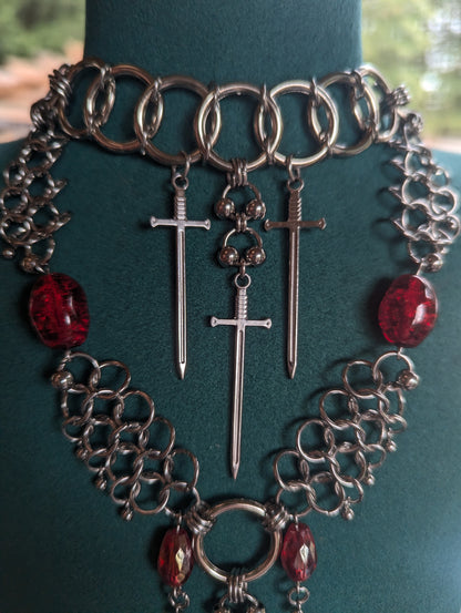Three of Swords Chainmail Necklace