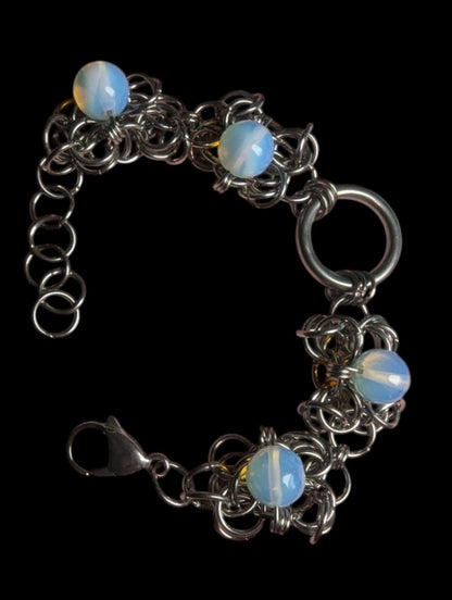 Opalite Beaded Chainmail Bracelet