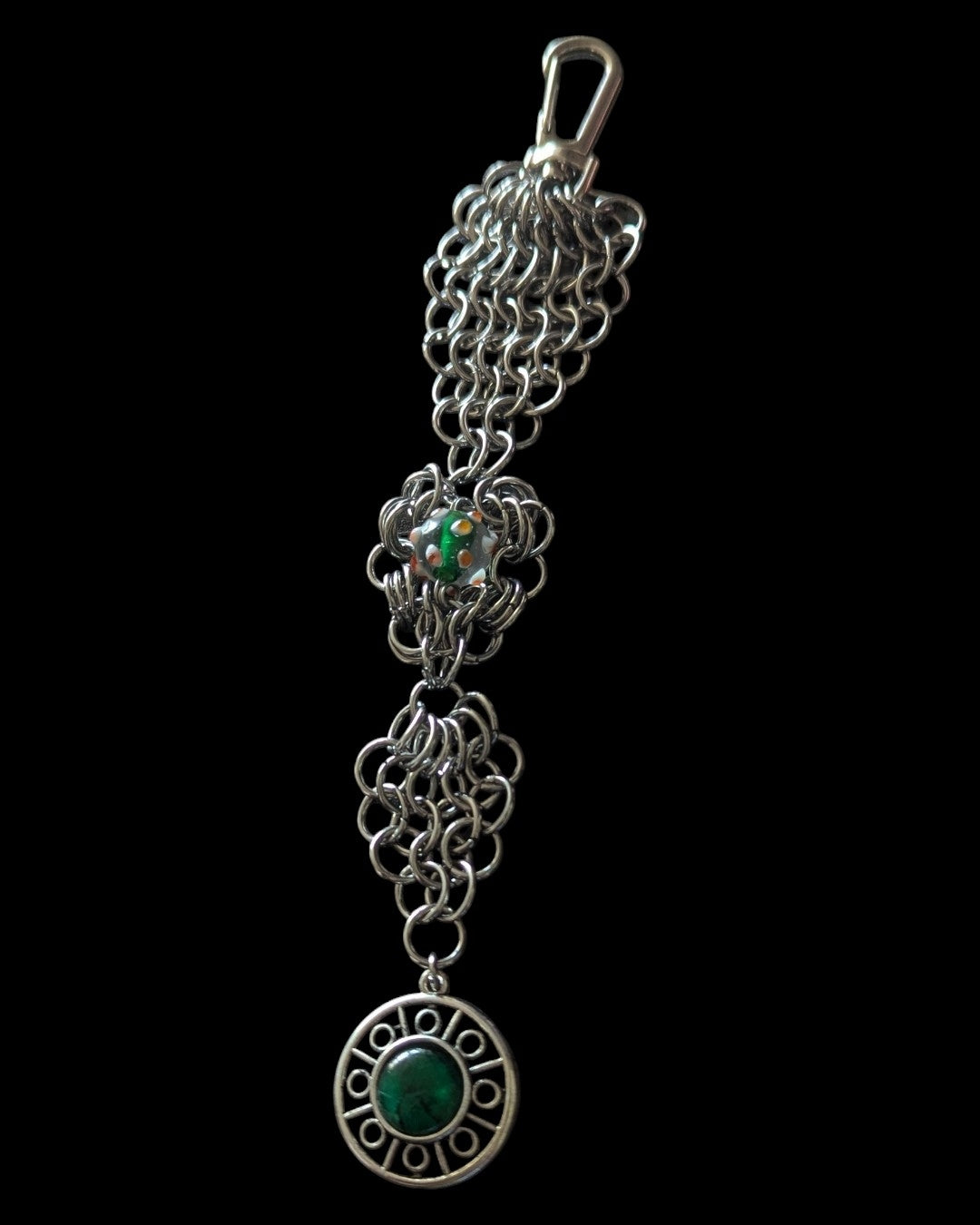 Lampwork Bead Funky Green Chainmail Keychain