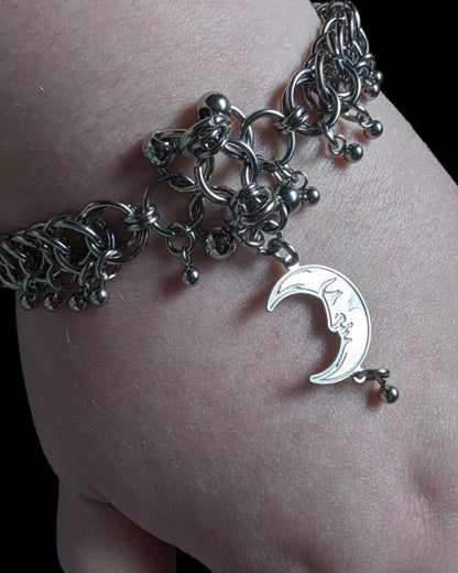 Crescent Moon Face Chainmail Bracelet