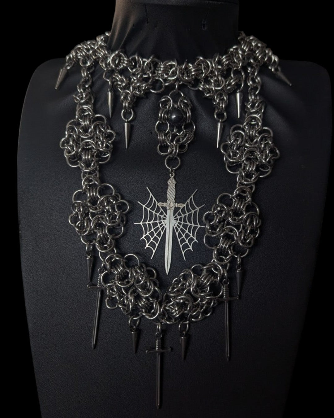 Spider Web Dagger Layered Chainmail Necklace