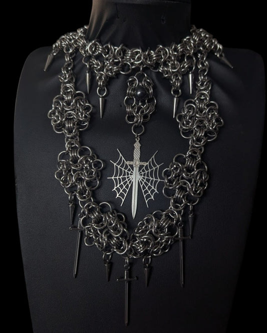 Spider Web Dagger Layered Chainmail Necklace