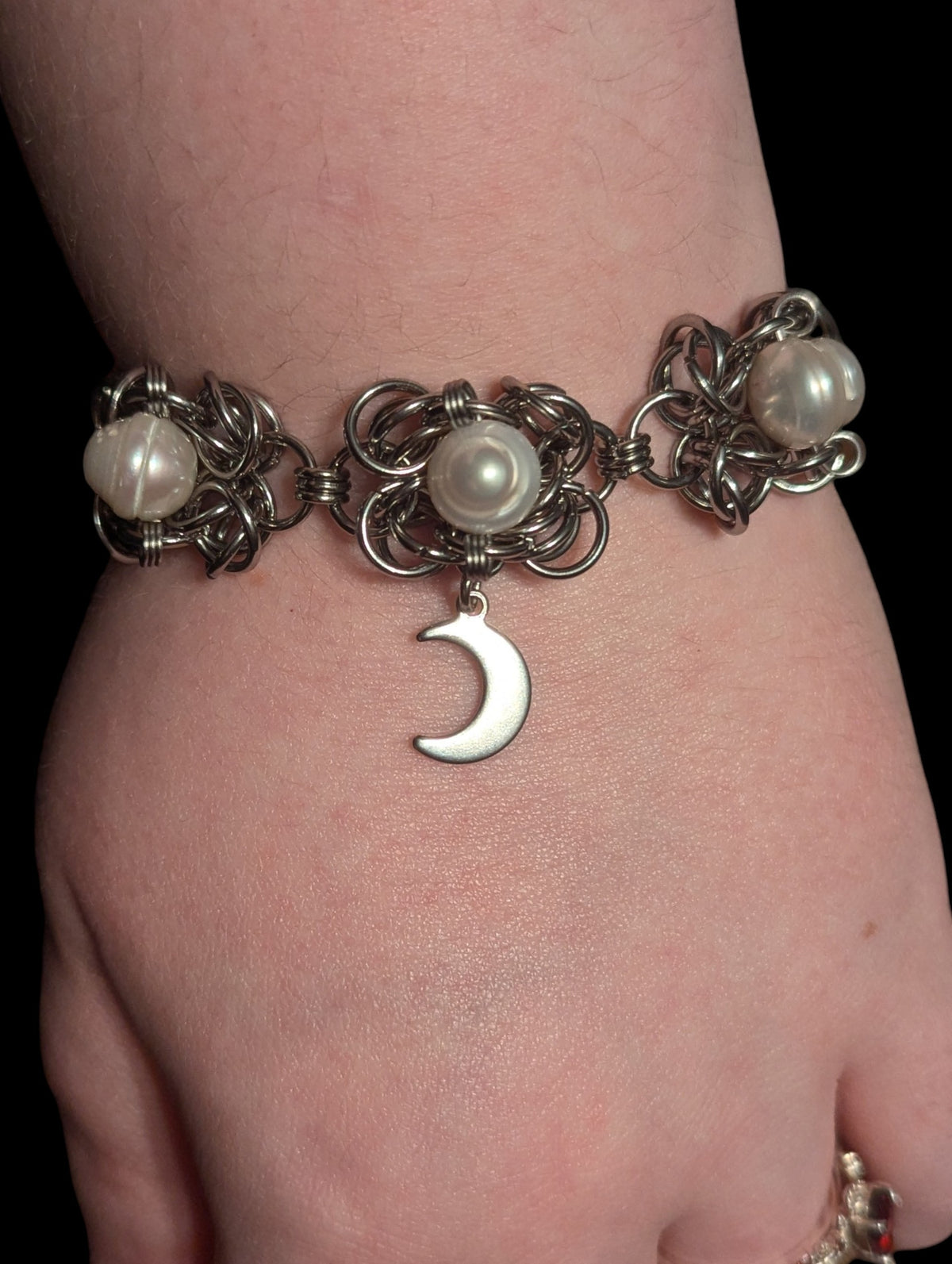 Freshwater Pearl Moon Chainmail Bracelet