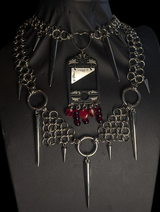 Guillotine and Spikes Layered Chainmail Necklace