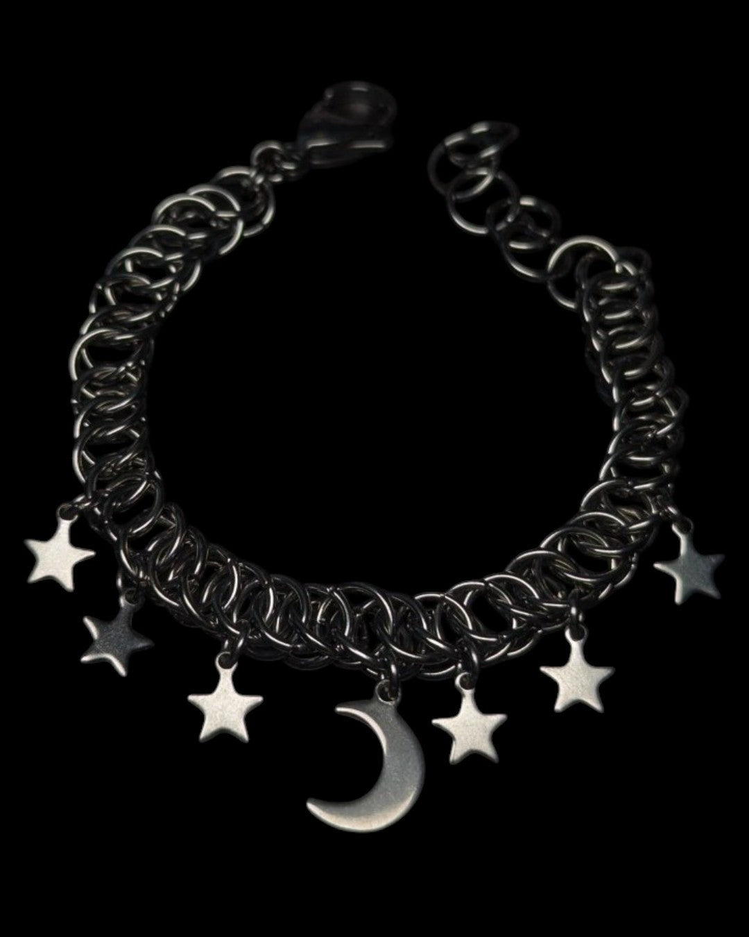 Moon and Stars Charm Chainmail Bracelet