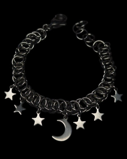 Moon and Stars Charm Chainmail Bracelet